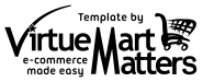 Logo di VirtueMart Matter: il nome e un carrello della spesa stilizzato, con lo slogan ecommerce made easy